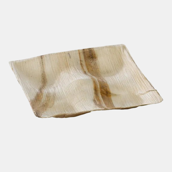 Prato em folha de palmeira, 4 compartimentos, 20,5 x 20,5 x 2,3 cm (100 unidades) Preço por unidade 0,44 €