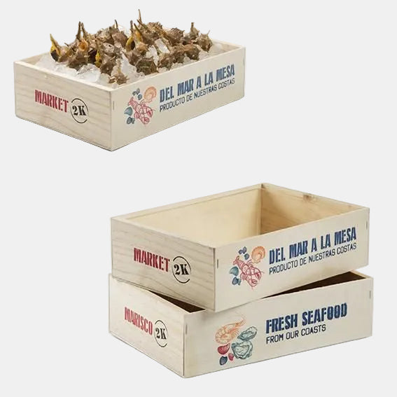 Caja marisco de madera impresa. 2 Kg 30 x 20 x 8 cm - 5 Uds.