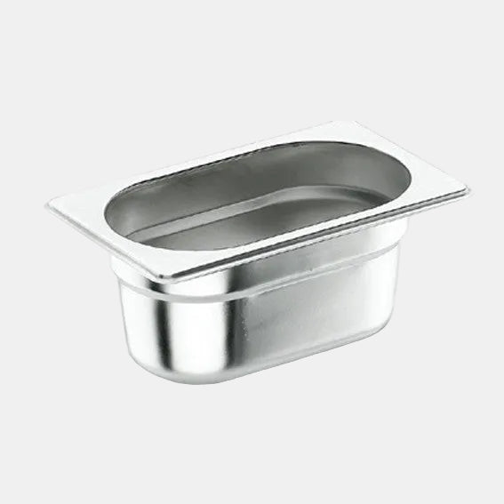 Stainless steel pan, GN 1/4 size, 26.5x16.2 cm. Various heights (1 unit)