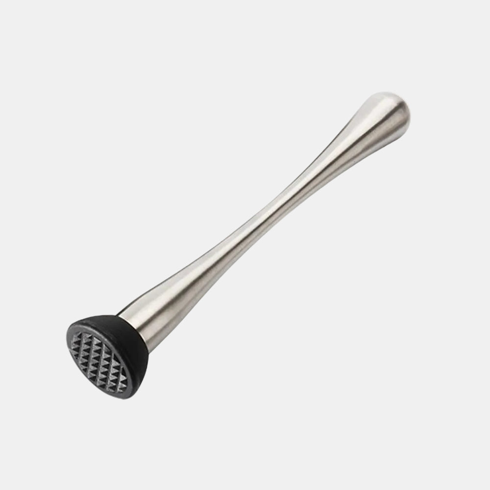 Vintage matte stainless steel muddler with serrated silicone head ø4x22.5 cm (1 pc)
