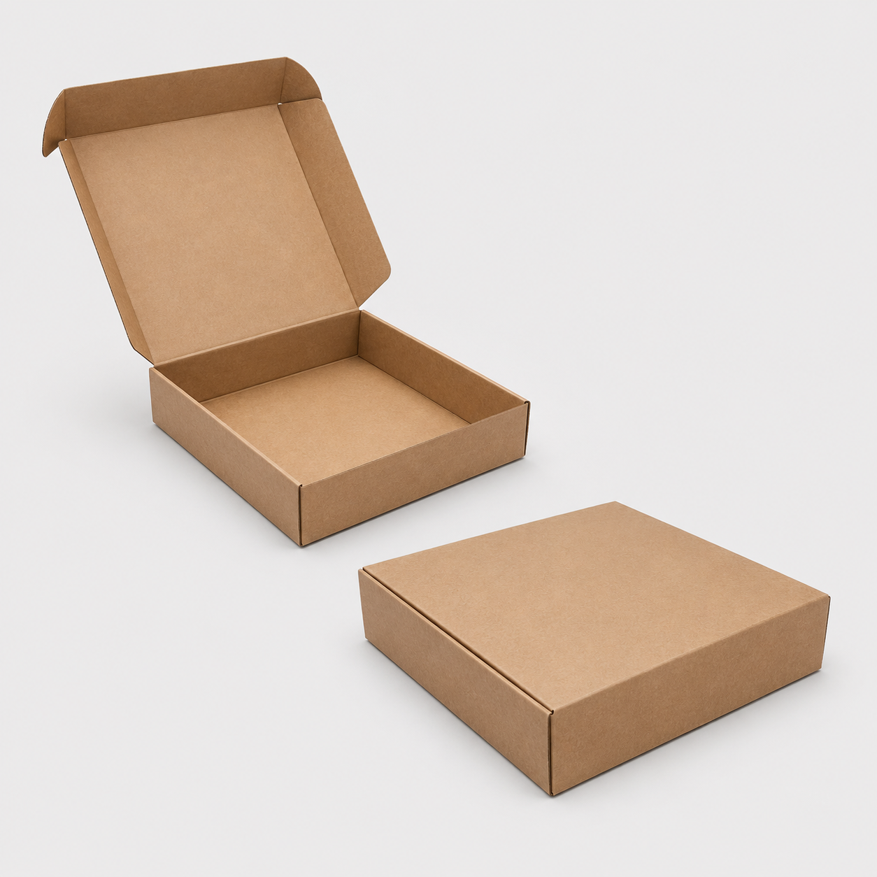 Caixa de entrega em cartão kraft misto, revestida a parafina, 32x32x7 cm (1.000 unidades)