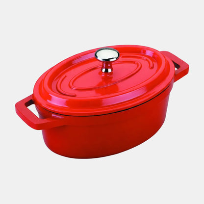 Mini cast aluminum oval casserole dish with lid.