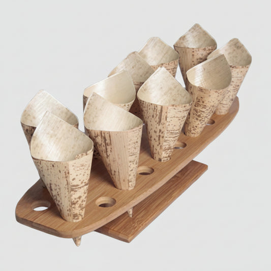 Suporte de bambu para cones com 20 furos, 50 x 15 x 8,5 cm (1 unidade)