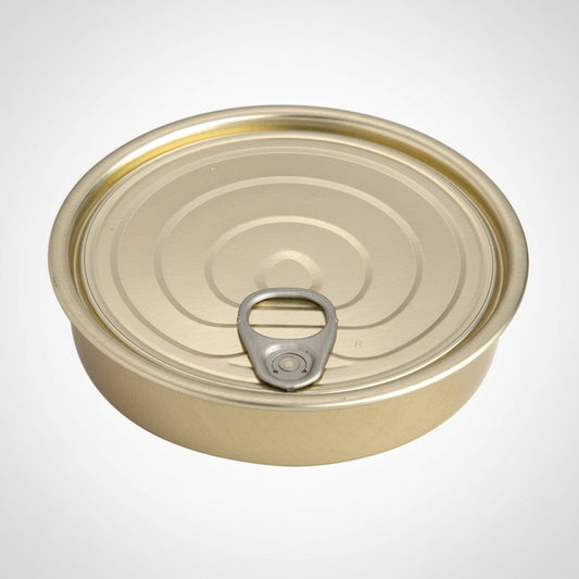 Lata hojalata redonda con tapa dorada. ø12 x 2,2 cm 120 ml - 100 Uds.