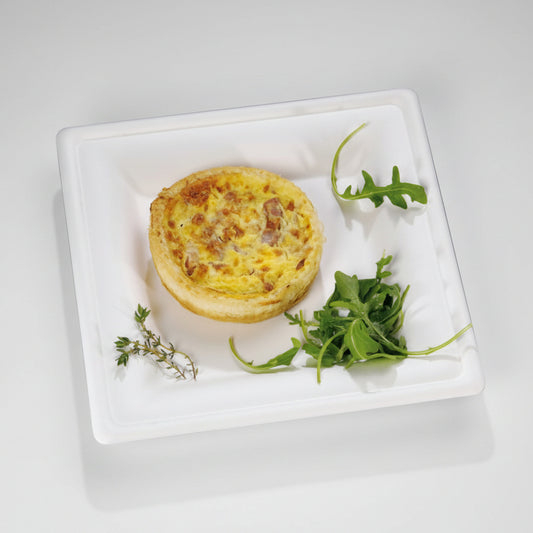 Plato blanco pulpa caña de azúcar. 26 x 26 cm - 250 Ud.