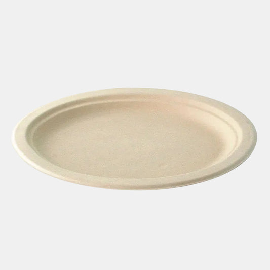 Plato de pulpa de caña de azúcar biodegradable ovalado. 24 x 31 cm - 500 Uds.