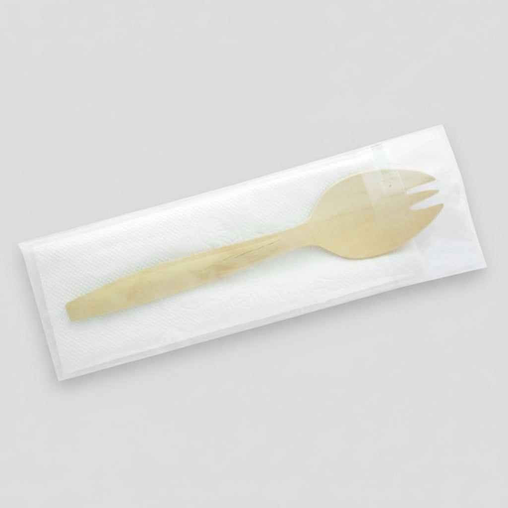 2/1 set fork-spoon with encased napkin 14.7 cm (250 pcs)
