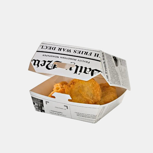 Cajita para hamburguesas con impresión periódico - 500 Uds.
