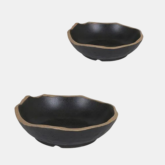 Plato hondo negro filo marrón Stoneware. ø18 x 5,5 cm - 4 Uds.