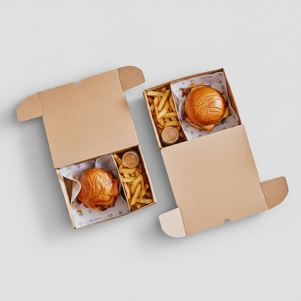 Caja kraft burger con separador. 22 x 15 x 7 cm - 100 Uds.