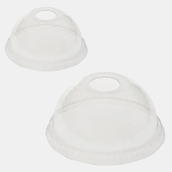 Tapa cúpula reciclable con cruz para vaso de plástico RPET transparente. ø9.5 x 4.5 cm - 1000 Uds.