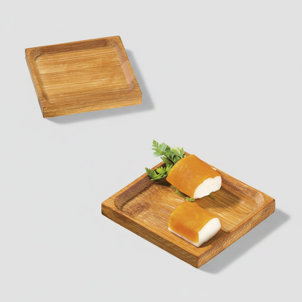 Square plate with bamboo rim, Pruning 6x6 cm (144 Pcs)