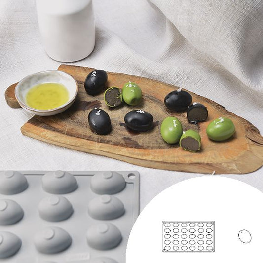 Olive-shaped silicone mold 30x17.5 cm 24 cavities - 1 unit