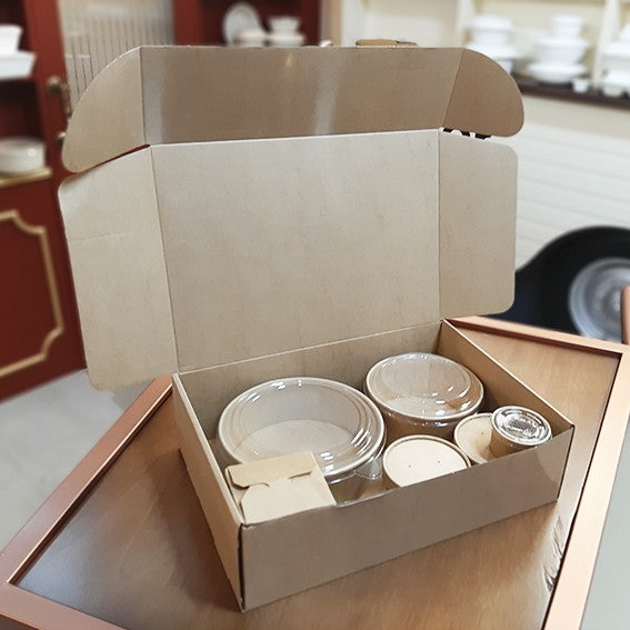 Mixed kraft cardboard box for micro-flute deliveries. Various sizes and quantities (100 units).