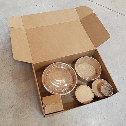 Mixed kraft cardboard box for micro-flute deliveries. Various sizes and quantities (100 units).