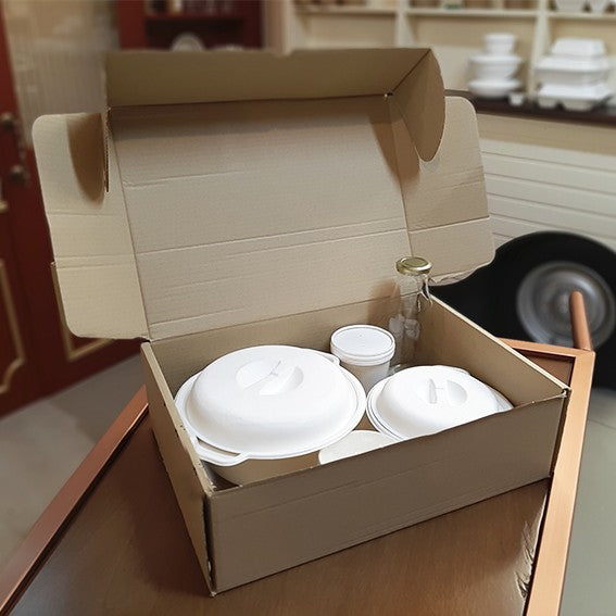Mixed kraft cardboard box for micro-flute deliveries. Various sizes and quantities (100 units).