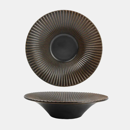 Striped Brass copper porcelain deep plate ø20.5x5 cm (2 Units)
