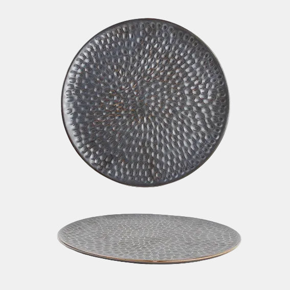 Porcelain flat plate, brass aged silver, ø20 cm (4 Pcs)