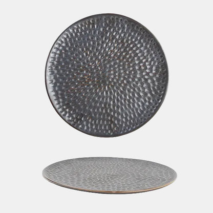 Porcelain flat plate, brass aged silver, ø20 cm (4 Pcs)