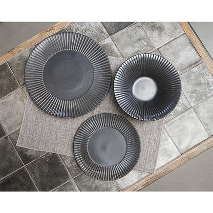 Porcelain flat plate, brass aged silver, ø20 cm (4 Pcs)
