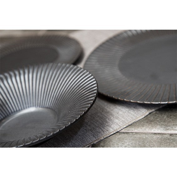 Porcelain flat plate, brass aged silver, ø20 cm (4 Pcs)
