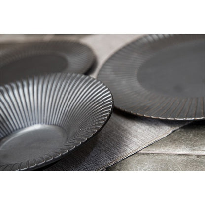 Porcelain flat plate, brass aged silver, ø20 cm (4 Pcs)