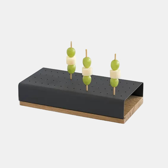 Tabuleiro em madeira de carvalho para acomodar espetos e cones, 12x24x1 cm (1 unidade)
