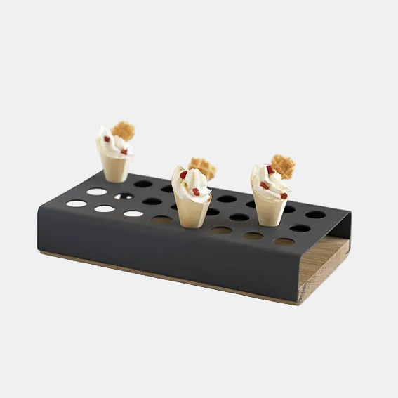 Tabuleiro em madeira de carvalho para acomodar espetos e cones, 12x24x1 cm (1 unidade)