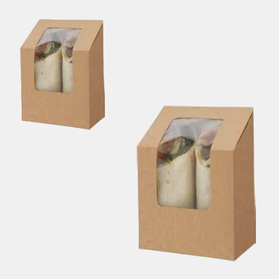 Envase para wraps kraft con ventana de celulosa. 9 x 5 x 9/12,1 cm - 500 Uds.