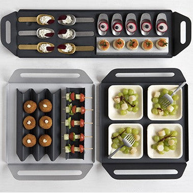 Large rectangular aluminum catering tray, black, 28.5x52.5 cm (1 pc)