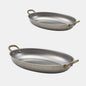 Cazuela oval de acero inox mate con asa de latón vintage. Varias medidas - 6 Uds.