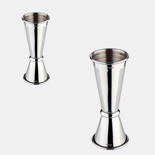 Double measuring cup, polished stainless steel, 2.5/5 cl. Various colors (1 unit)