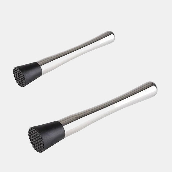 Muddler made of polished stainless steel with a serrated silicone head, ø3.5x20.5 cm (1 unit)