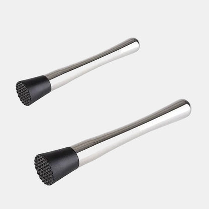 Muddler made of polished stainless steel with a serrated silicone head, ø3.5x20.5 cm (1 unit)