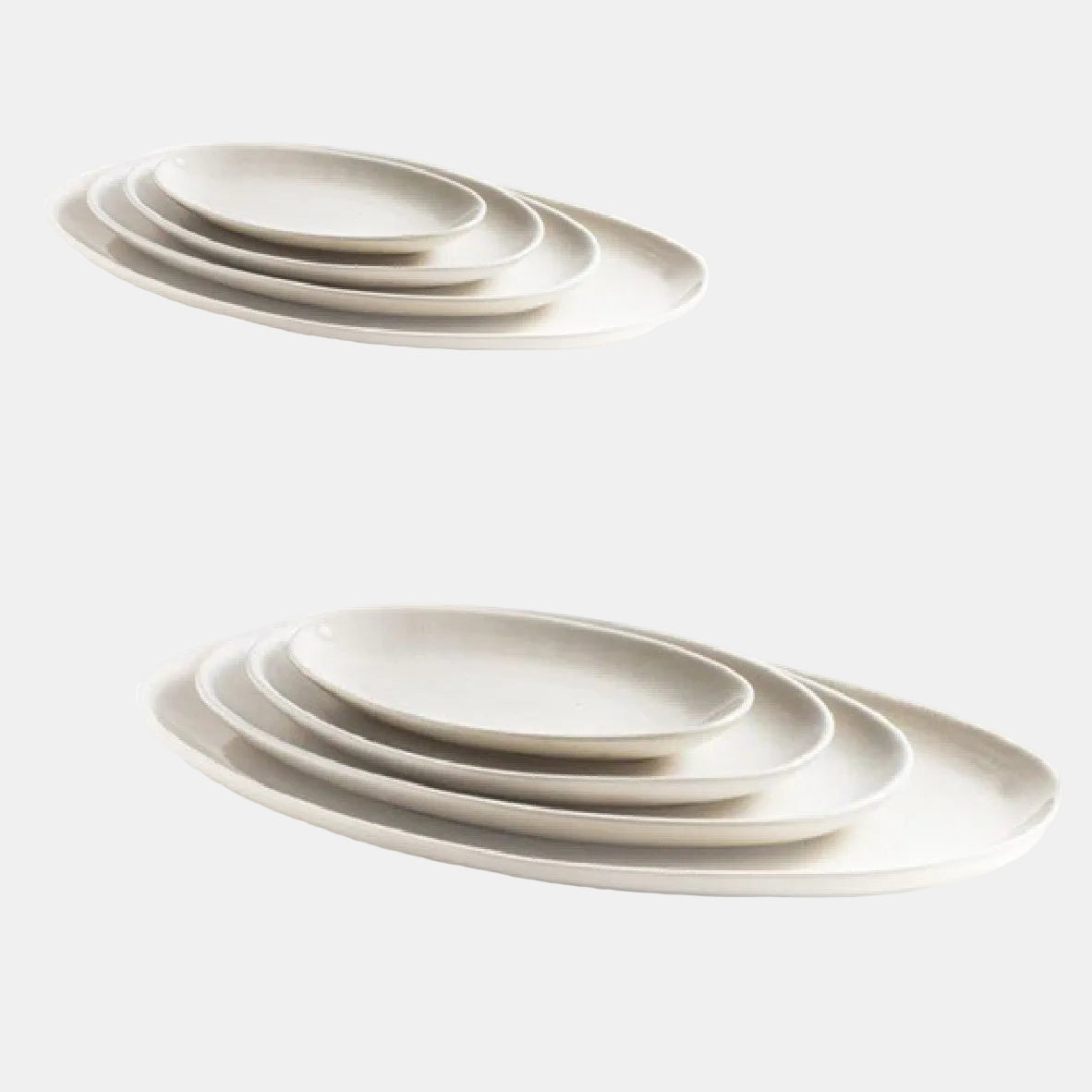 Bandeja ovalada de gres artesanal. Blanca. 47 x 30 cm - 6 Uds.
