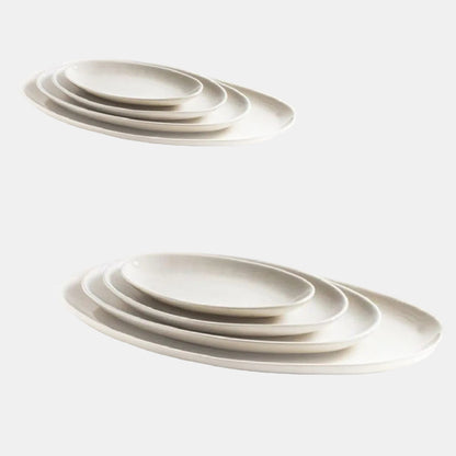 Bandeja ovalada de gres artesanal. Blanca. 47 x 30 cm - 6 Uds.
