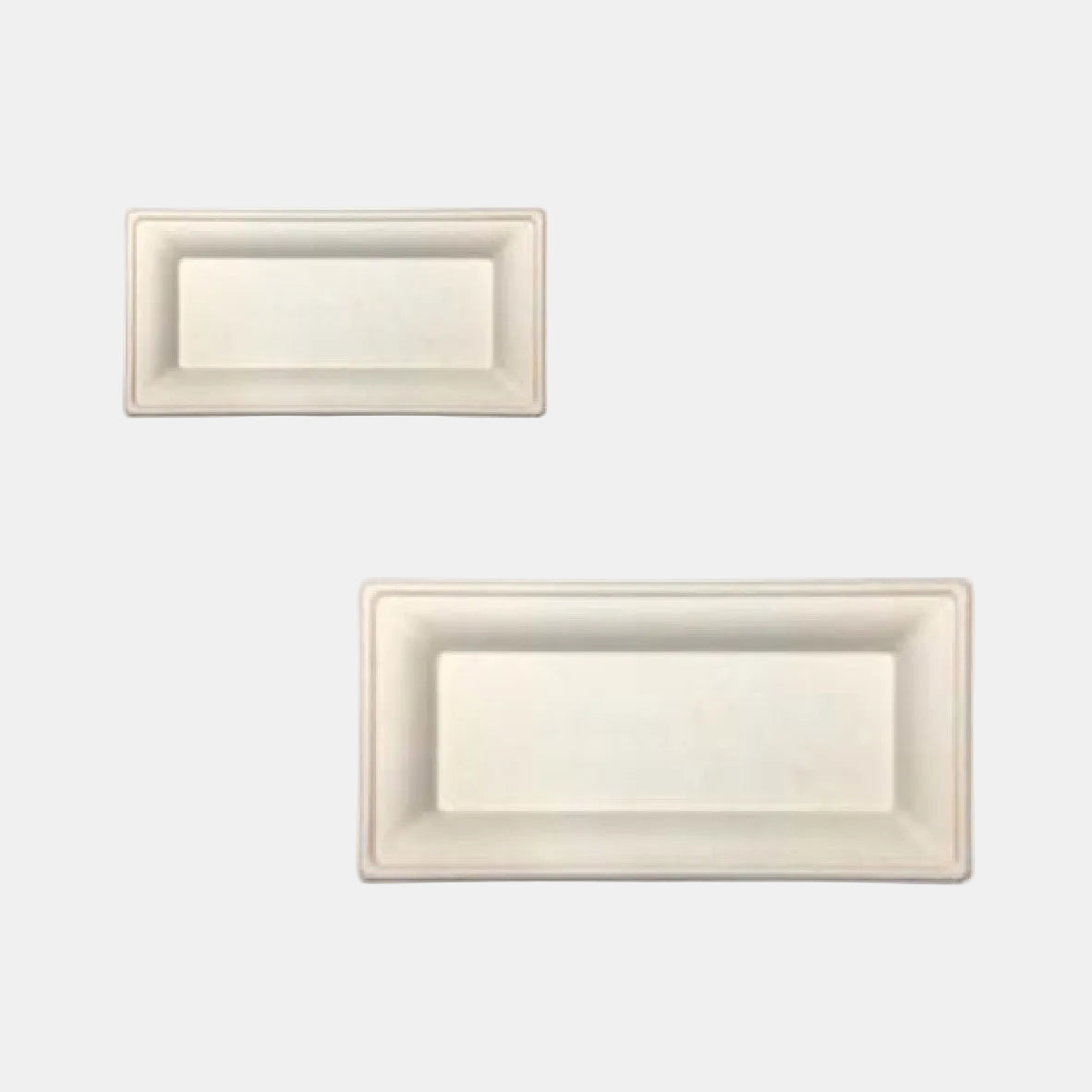 Plato rectangular de caña de azúcar biodegradable blanco. 26 x 13 cm - 500 Uds.