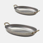Cazuela oval de acero inox mate con asa de latón vintage. Varias medidas - 3 Uds.