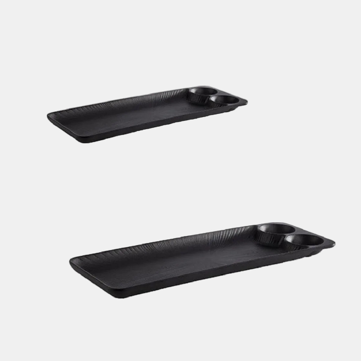 Tabuleiro Nero em melamina preta com 2 molheiras 41x15 cm (1 unidade)