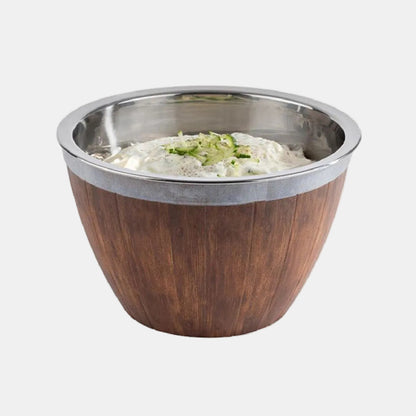 Bowl de melamina imitación madera con bowl inox. ø26 x 16 cm. 3 L - 1 Ud.