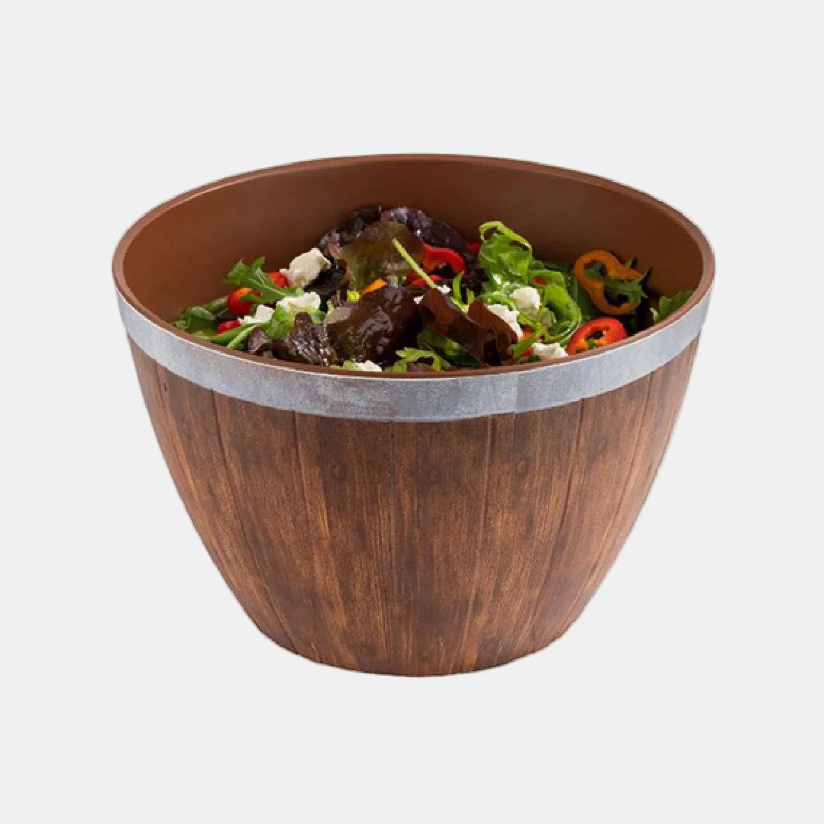 Bowl de melamina imitación madera con bowl inox. ø26 x 16 cm. 3 L - 1 Ud.