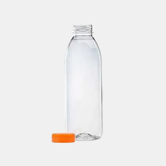 Round PET plastic bottle with orange cap, ø 3.8 cm, 500 ml (110 units)