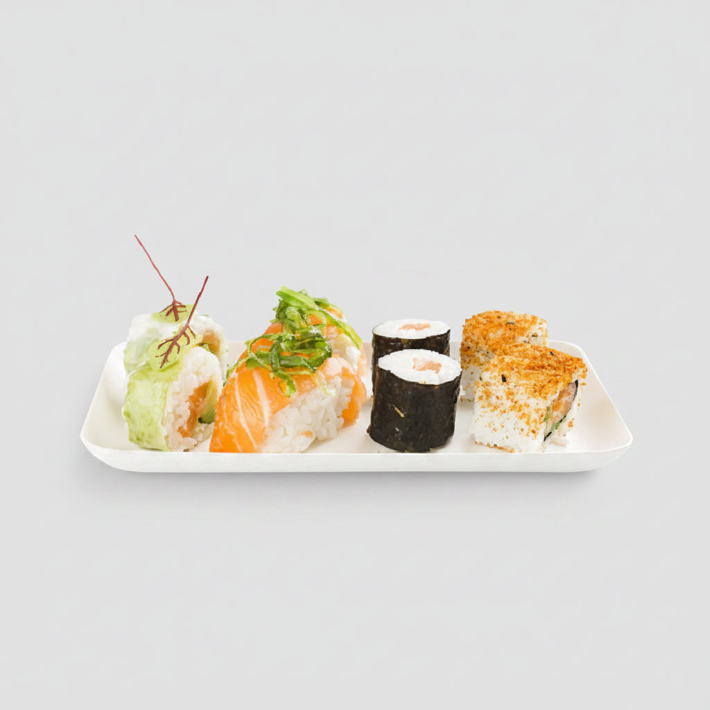 Bandeja rectangular de caña de azúcar biodegradable. Varias medidas - 480 Uds