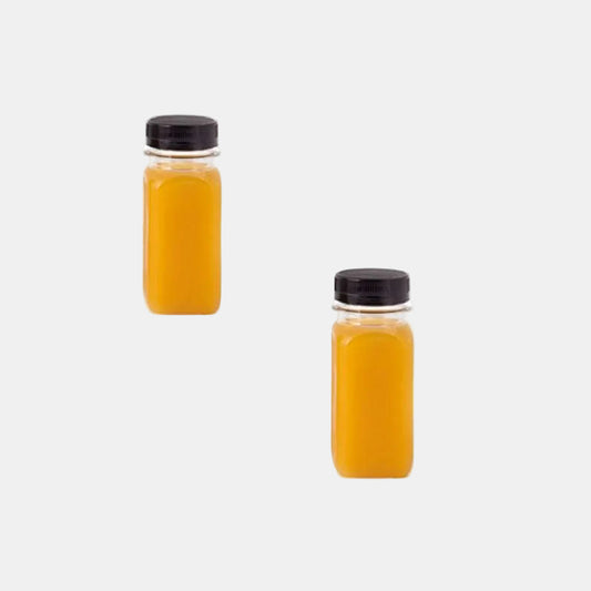 Square bottle, clear PET plastic, black cap, 125 ml (50 units)