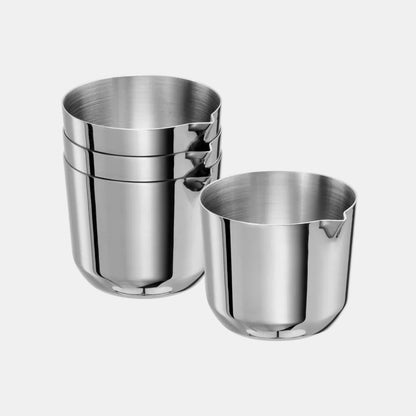 Set of 4 stainless steel sauce containers with pourer, ø4.5 x H4 cm. 30 ml.