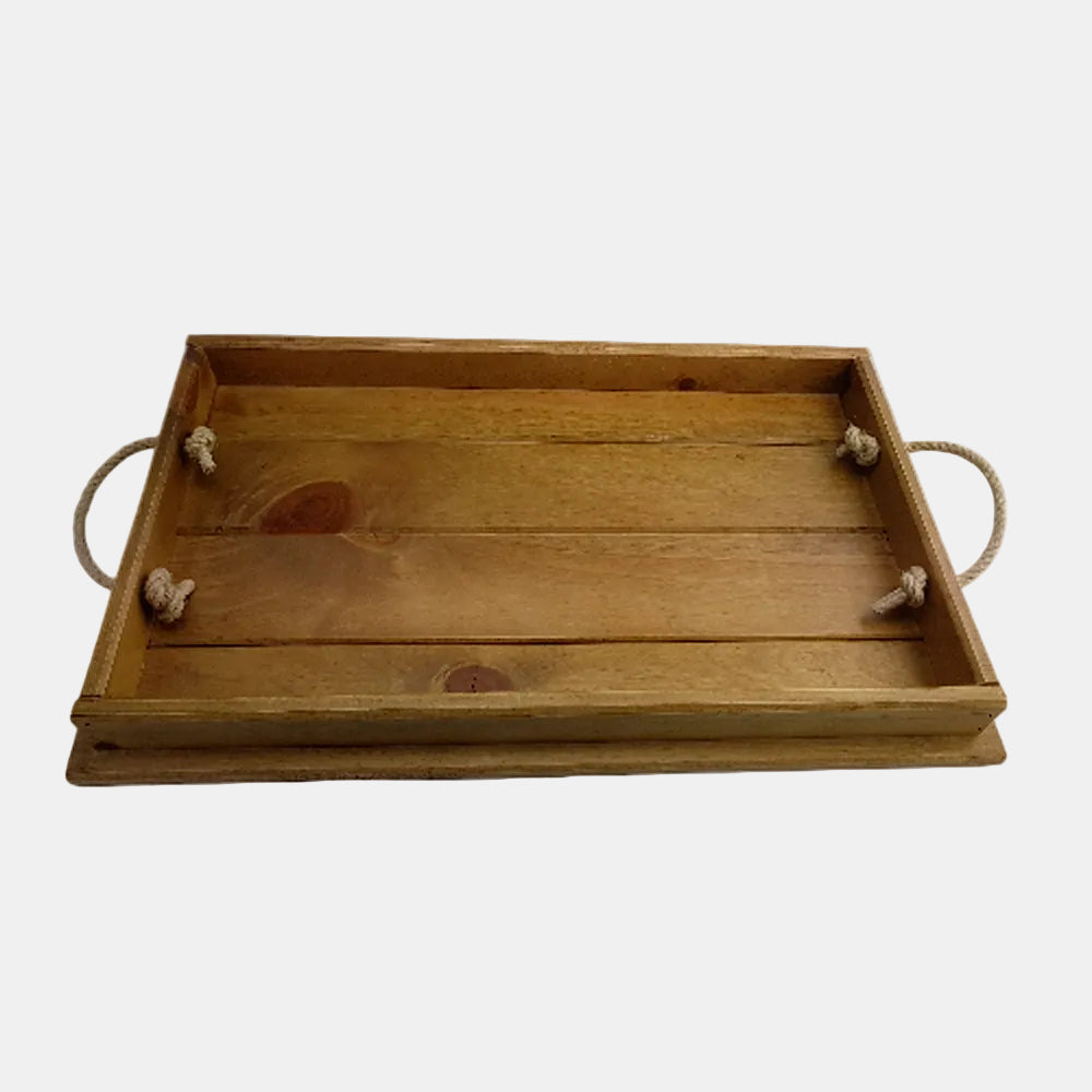 Bandeja madera envejecida con asas de cáñamo. 55 x 32.5 x 4.5 cm - 1 Ud.