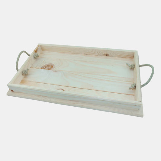 Bandeja madera con asas cáñamo. 55 x 32 x 4.5 cm - 1 Ud.