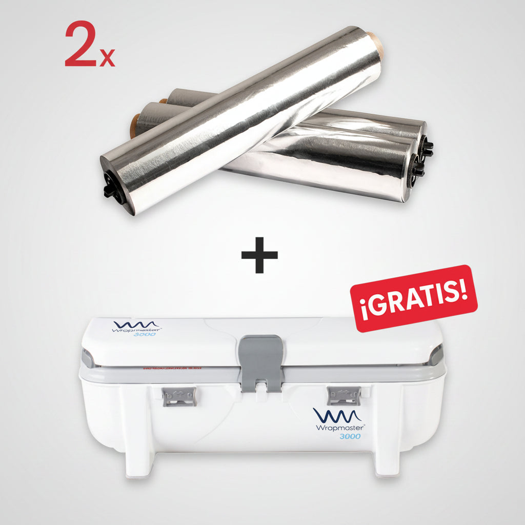Embalagem de 6 rolos de papel de alumínio de 30 cm x 200 m + Dispensador Wrapmaster 3000 GRÁTIS