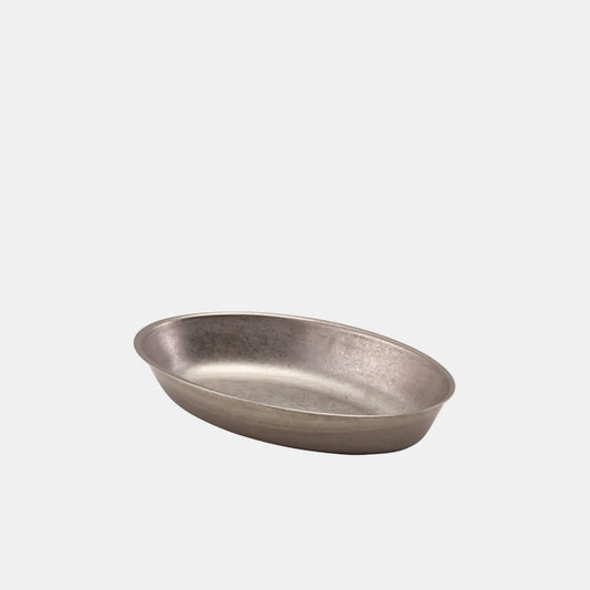 Fuente ovalada acero vintage. 17.5 x 11 cm - 6 Uds.