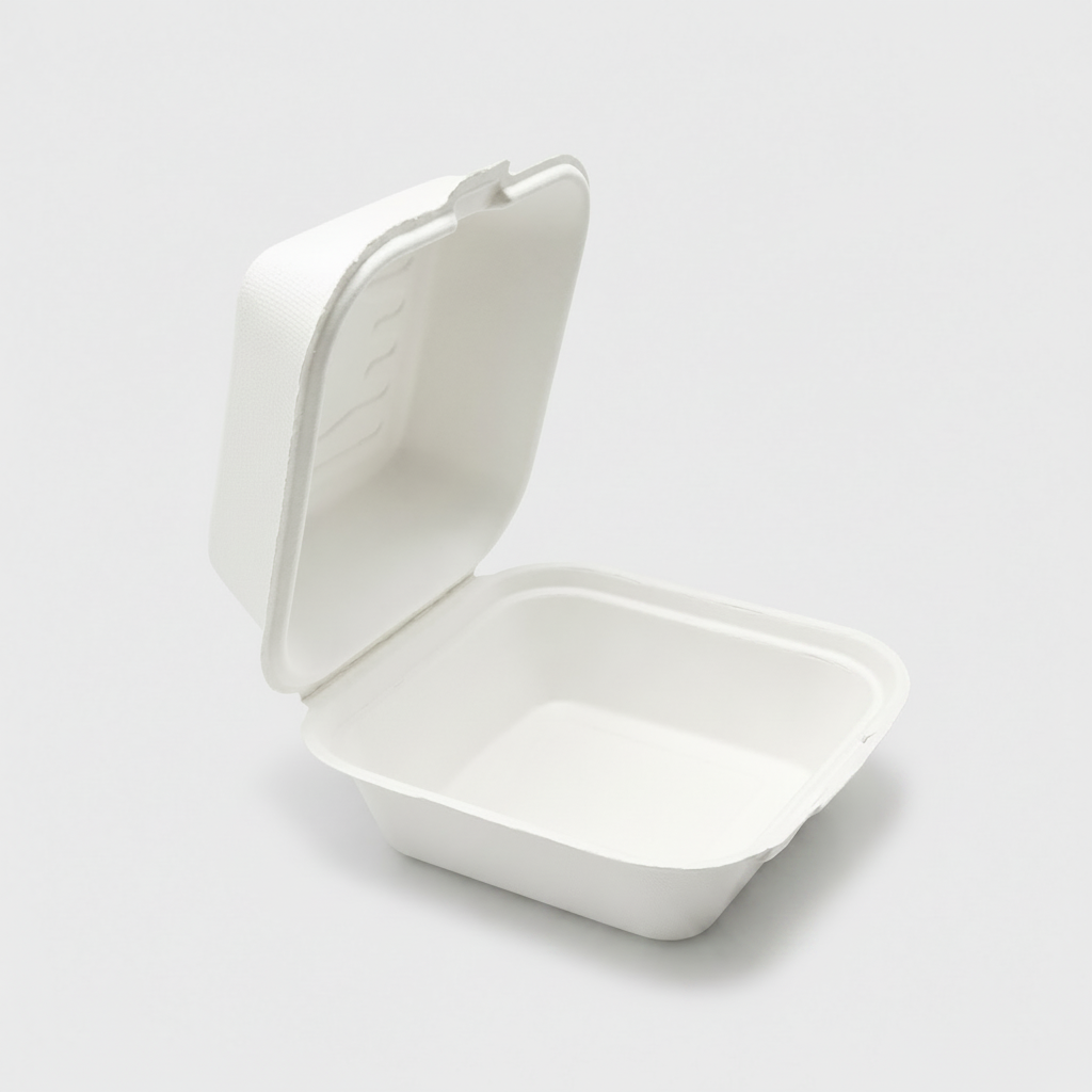 Envase hamburguesa de caña de azúcar. 15.3 x 14.7 x 8.6 cm - 500 Uds.
